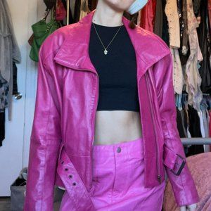 Vintage 80s Hot Pink North Beach Leather Jacket